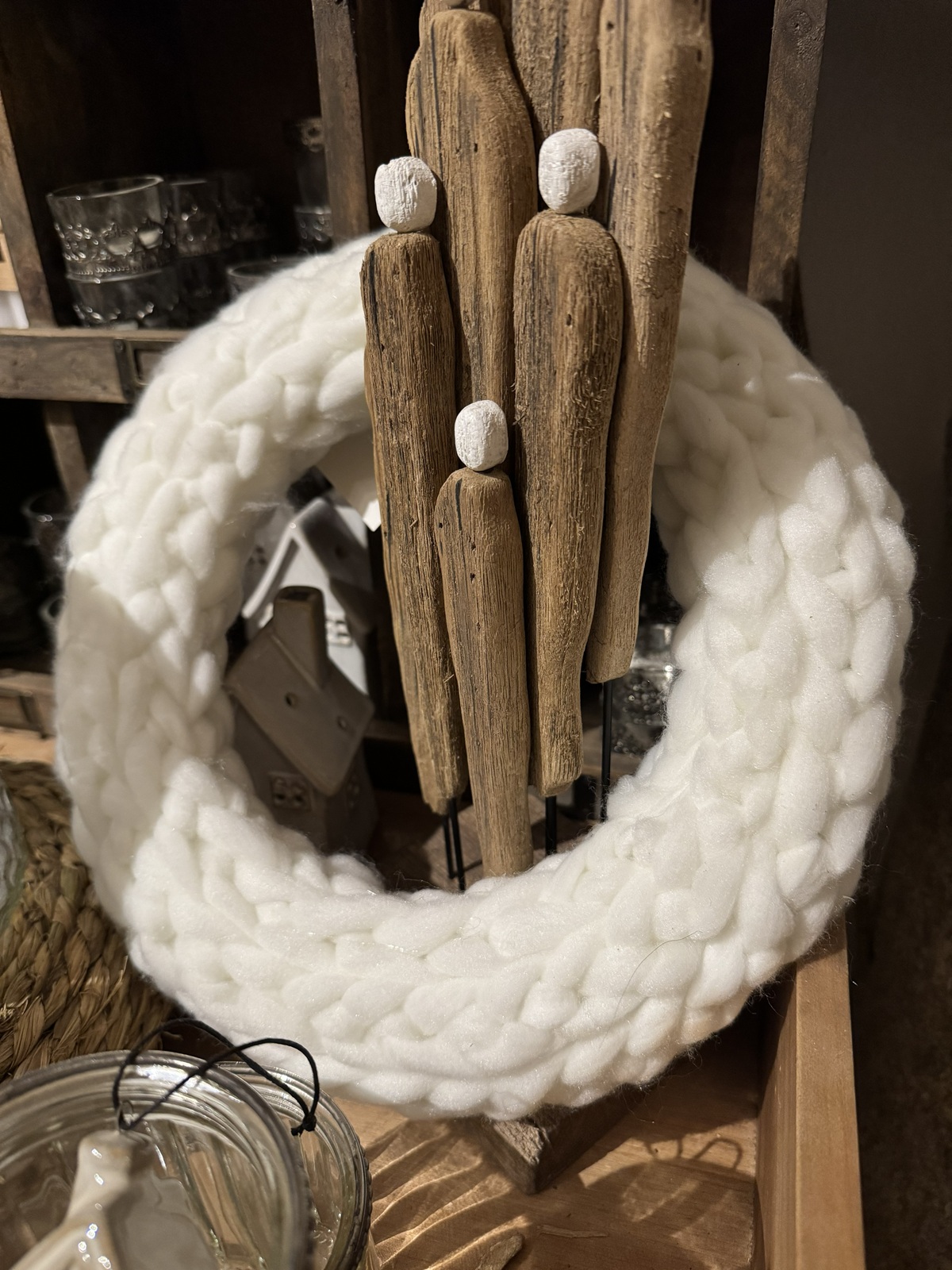 Wollkranz geflochten weiß groß - Durchmesser 31 cm