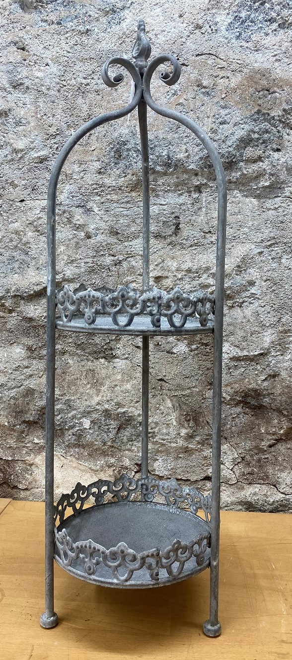 Metall Etagere antik-grau rund mit 2 Böden - Höhe 74 cm | 573872