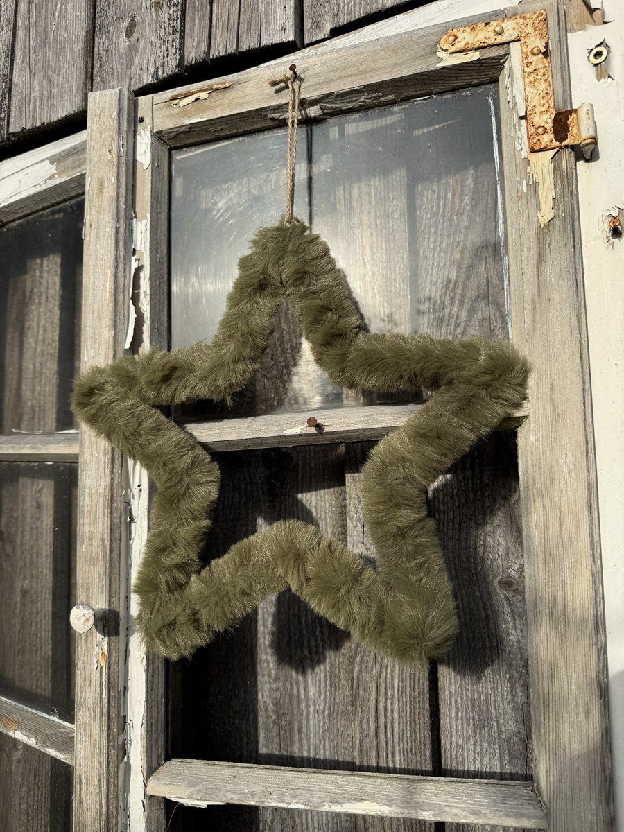 Plüschfell Stern Olivgrün - Durchmesser 30 cm