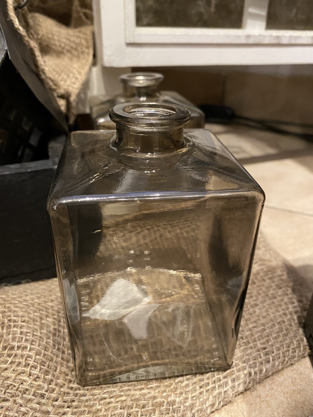 Glas Vase grau eckig - Höhe 12 cm | 7559GE
