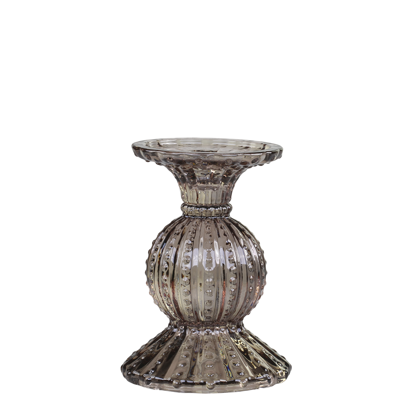 Glas Kerzenständer klein mit Perlkante mokka - Höhe 14 cm