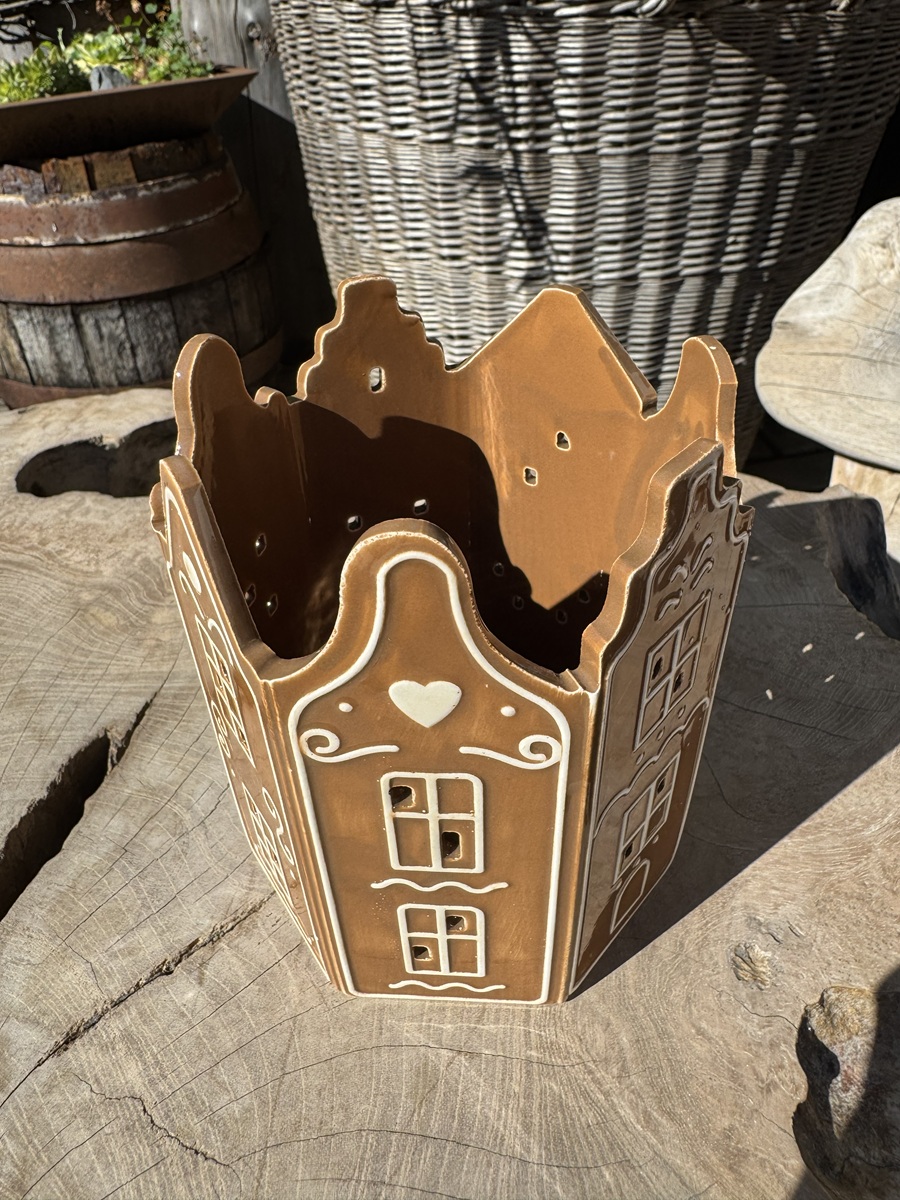 Keramik Kerzenhalter Lebkuchenhäuschen eckig - Höhe ca. 13 cm
