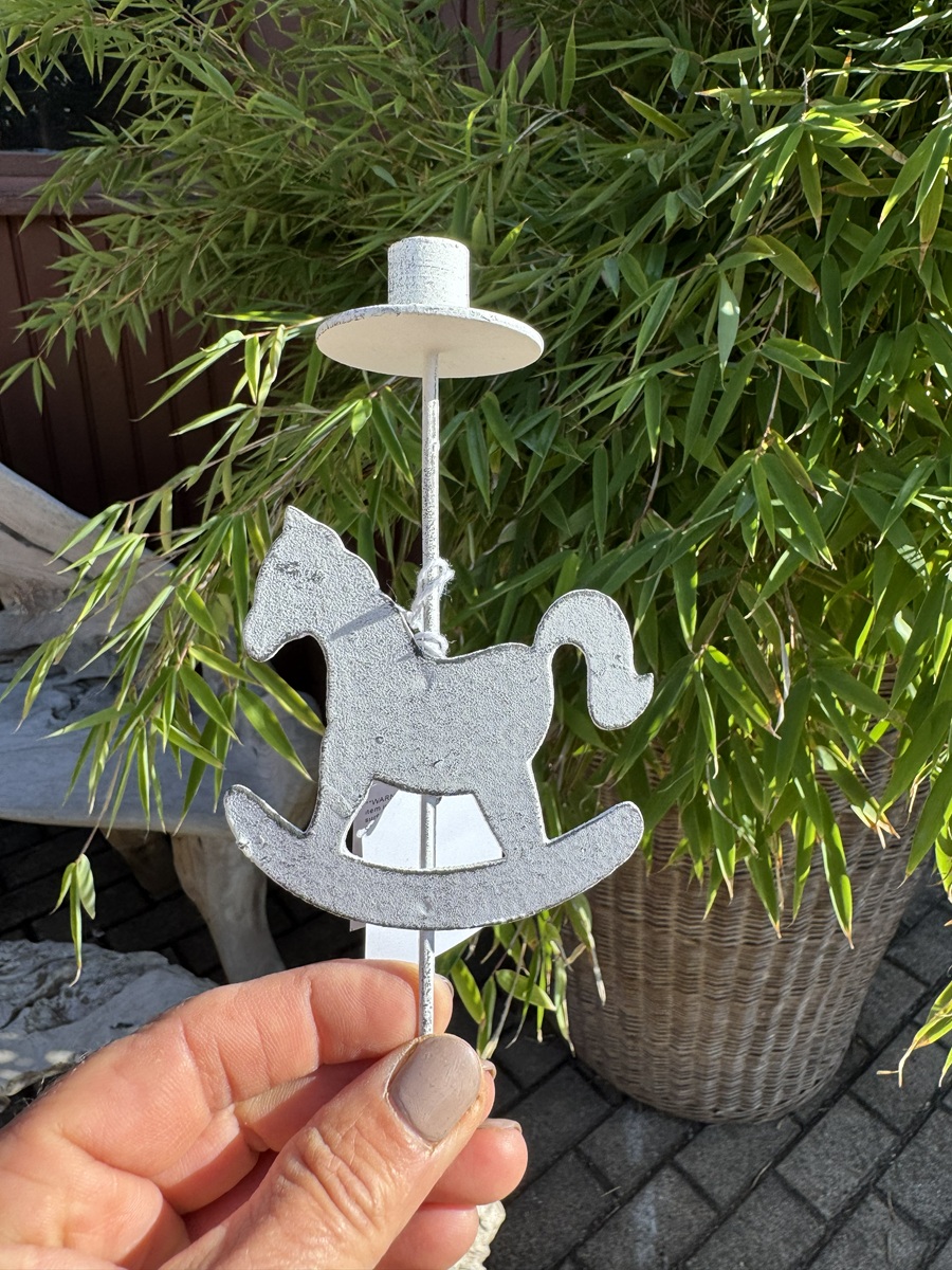 4tlg. Metall Baumkerzenhalter Weiß mit Weihnachtsmotiven