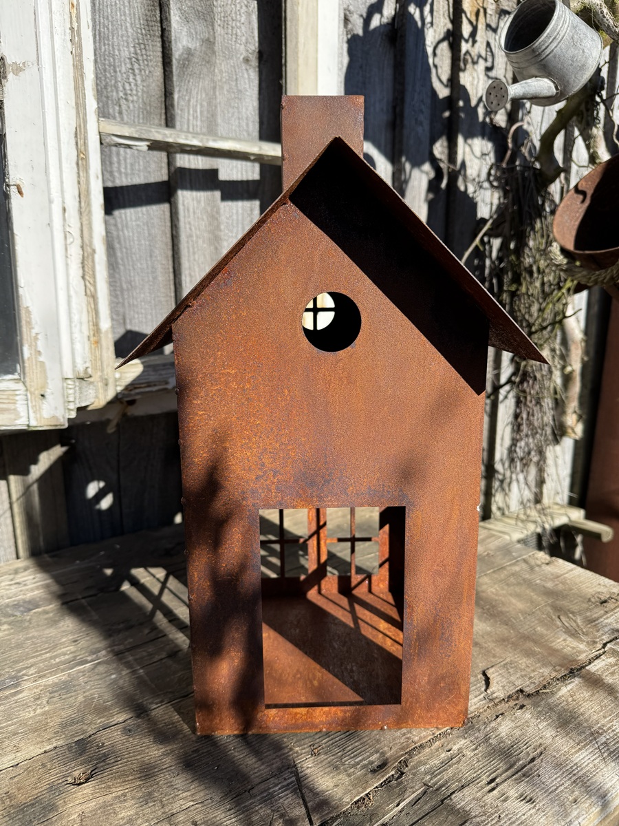 Edelrost Windlicht Haus eckige Form - Höhe ca. 45 cm