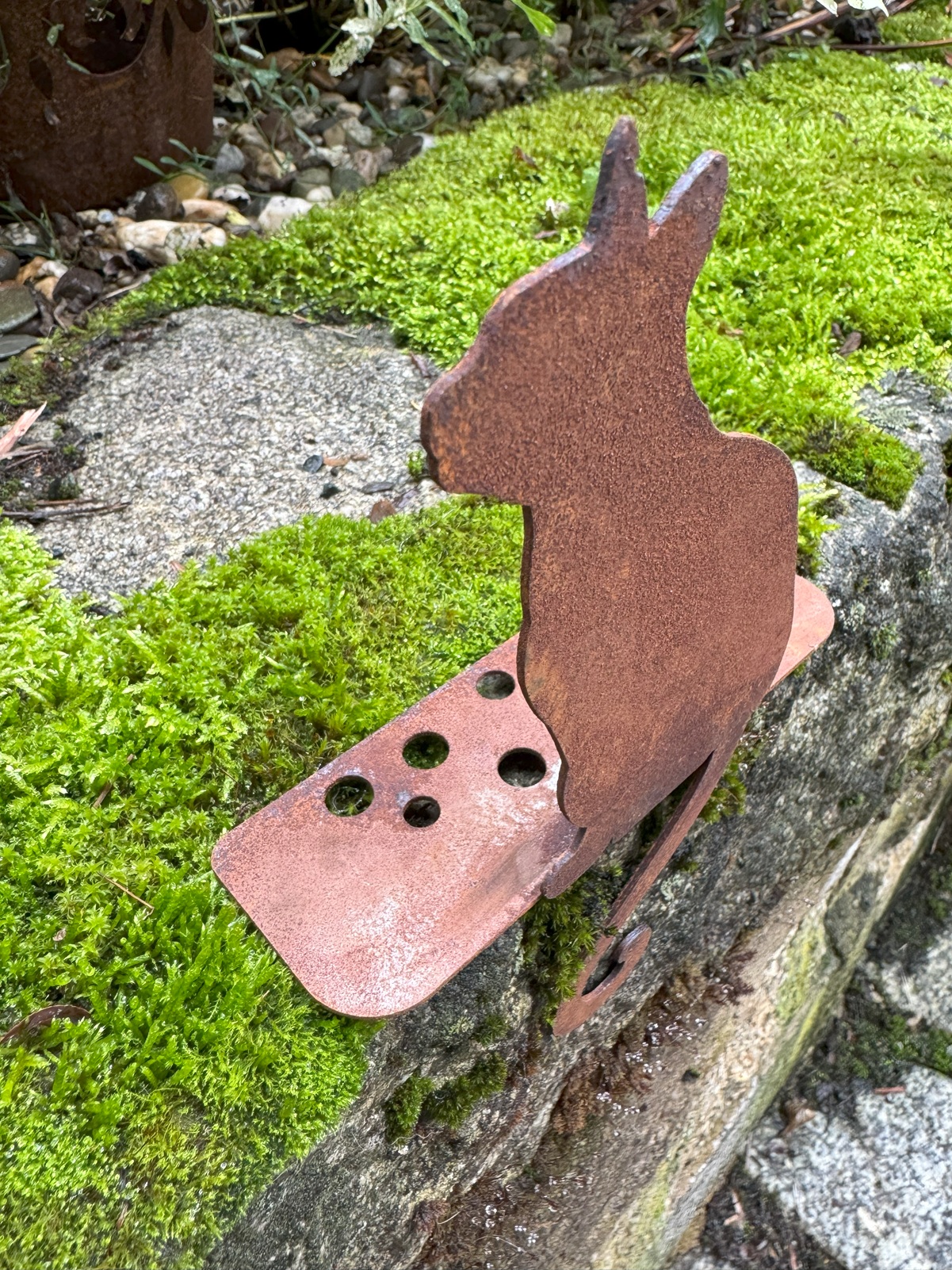 Edelrost Kantenfigur Mini Katze für Vasen - Höhe 20,5 cm