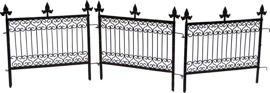 3tlg. Metall Beet - Einfassung dunkelbraun mit Lilienspitzen - Länge 170 cm