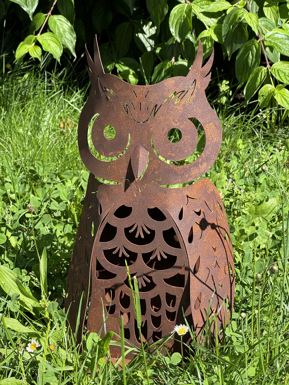 Edelrost Eule filigran klein 3D Optik Skulptur - Höhe 40 cm