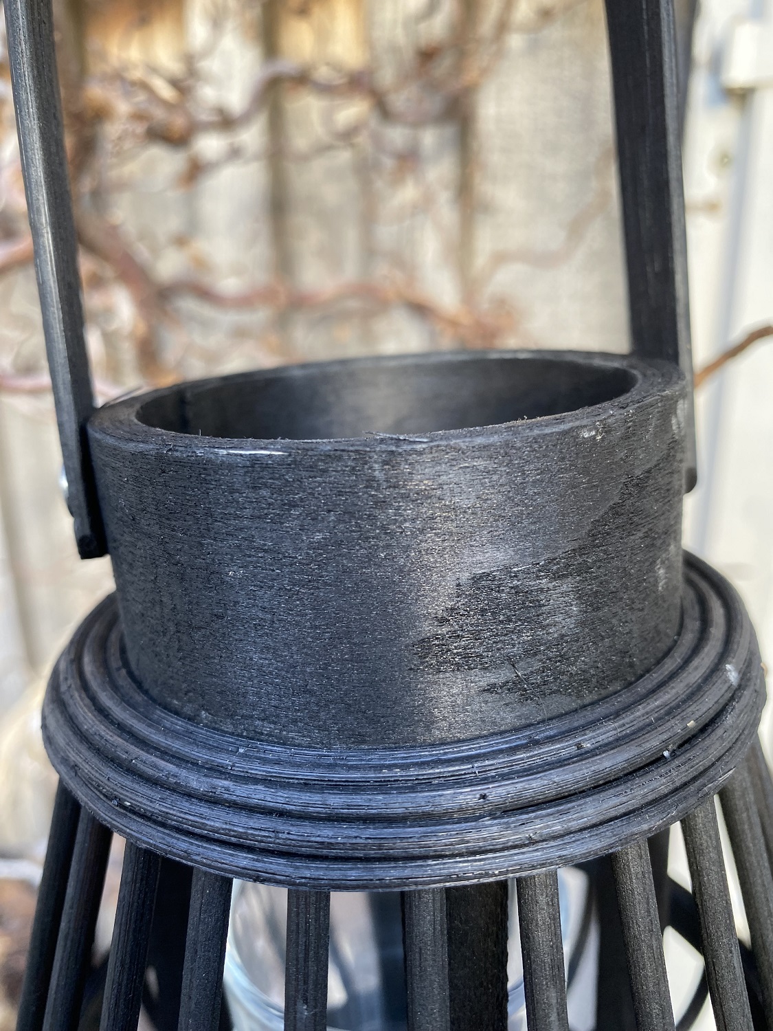 Bambus Windlicht schwarz mit Henkel und Glas - Höhe 18 cm ohne Henkel
