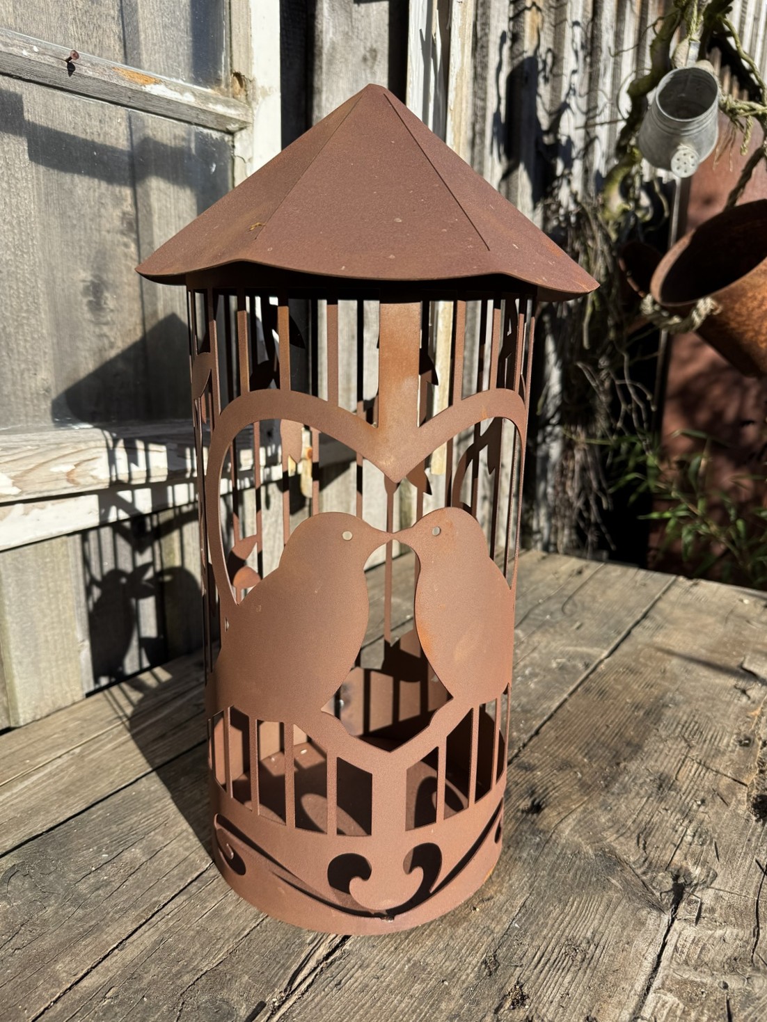 Edelrost Windlicht Vogelkäfig (abnehmbares Dach) - Höhe 46 cm