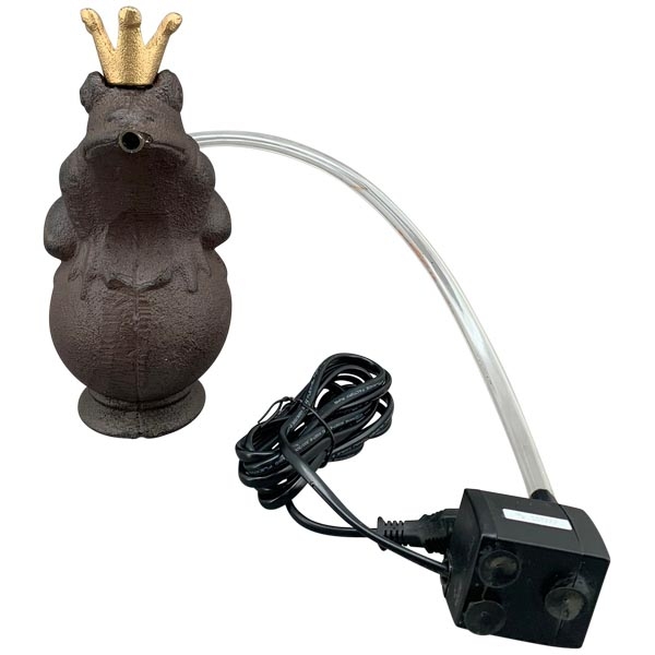Wasserspeier Froschkönig Theo mit goldener Krone auf Kugel - Höhe 22 cm