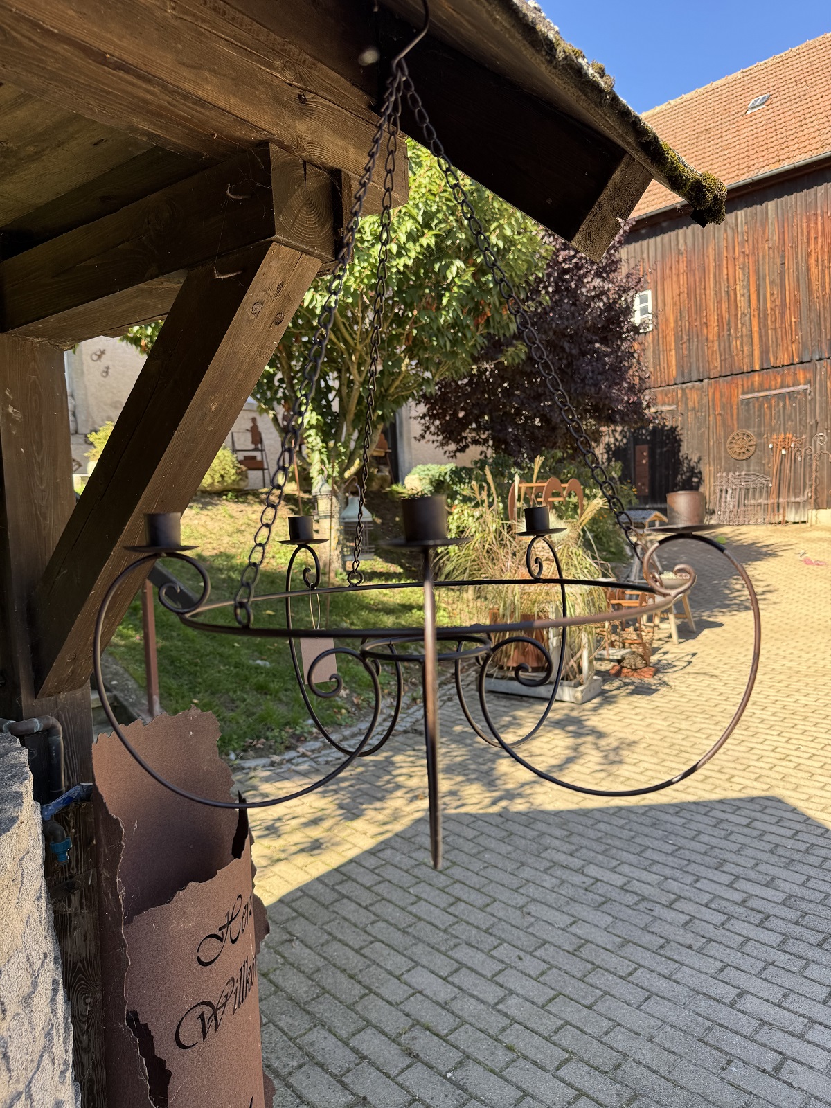 Metall Hängekerzenhalter für 5 Stabkerzen dunkelbraun an Kette - Durchmesser 46 cm
