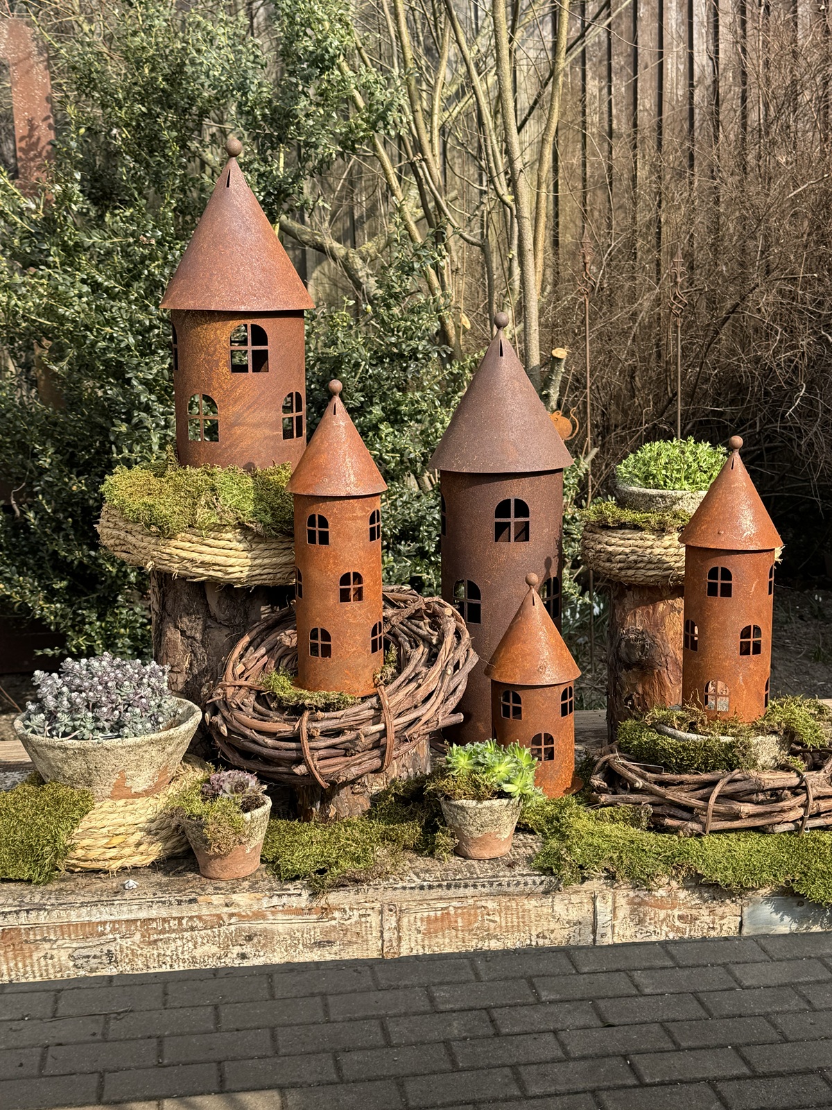 Edelrost Windlicht Mini Turm auf Bodenplatte - Höhe 25 cm