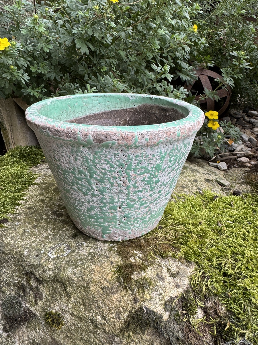 Terracotta Topf Grün patiniert Antiklook - Durchmesser 17 cm