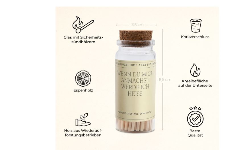 Zündhölzer Wenn du mich anmachst im Glas - Höhe 8,5 cm