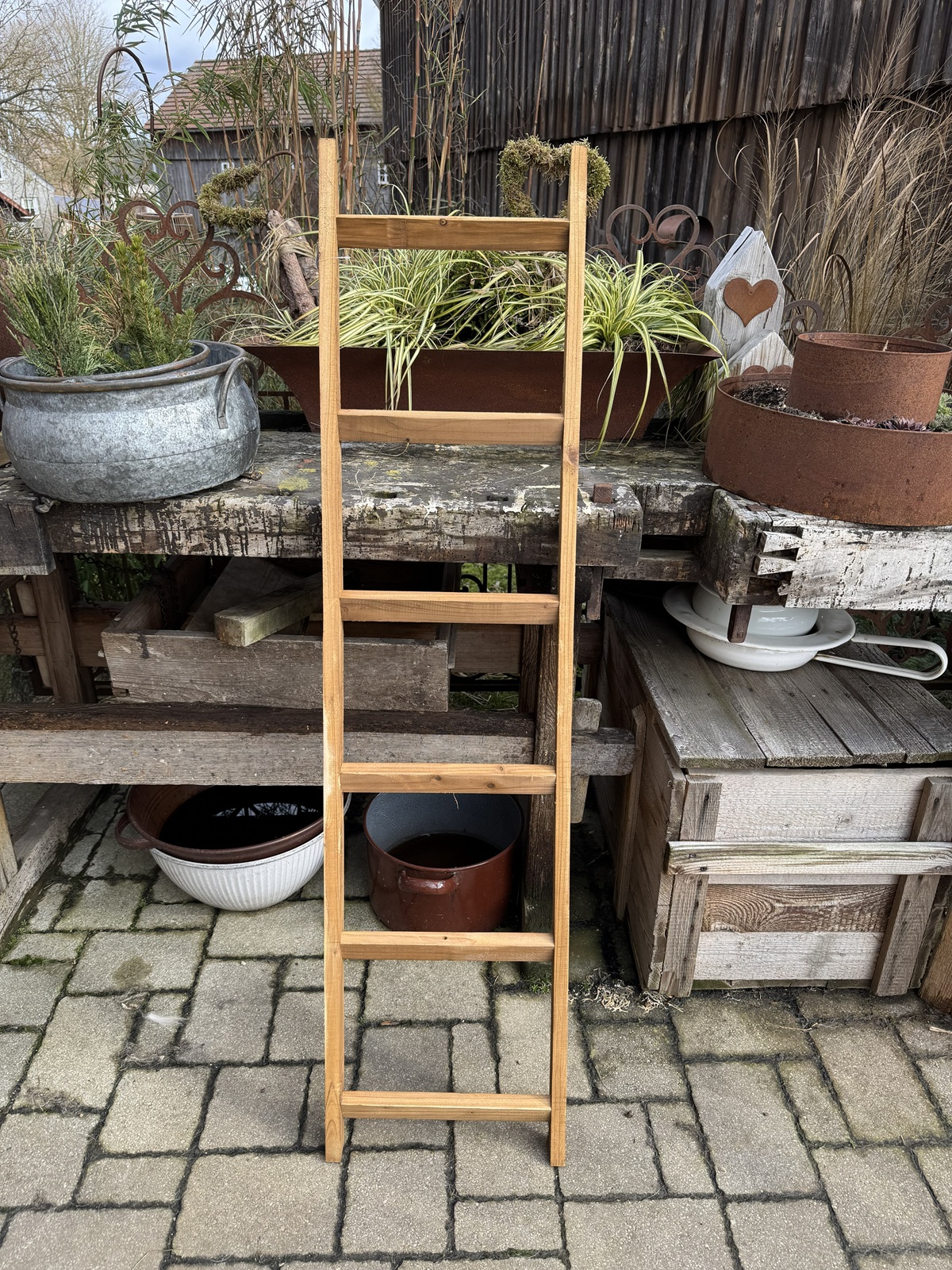 Holz Deko-Leiter schmal naturfarben - Höhe 130 cm