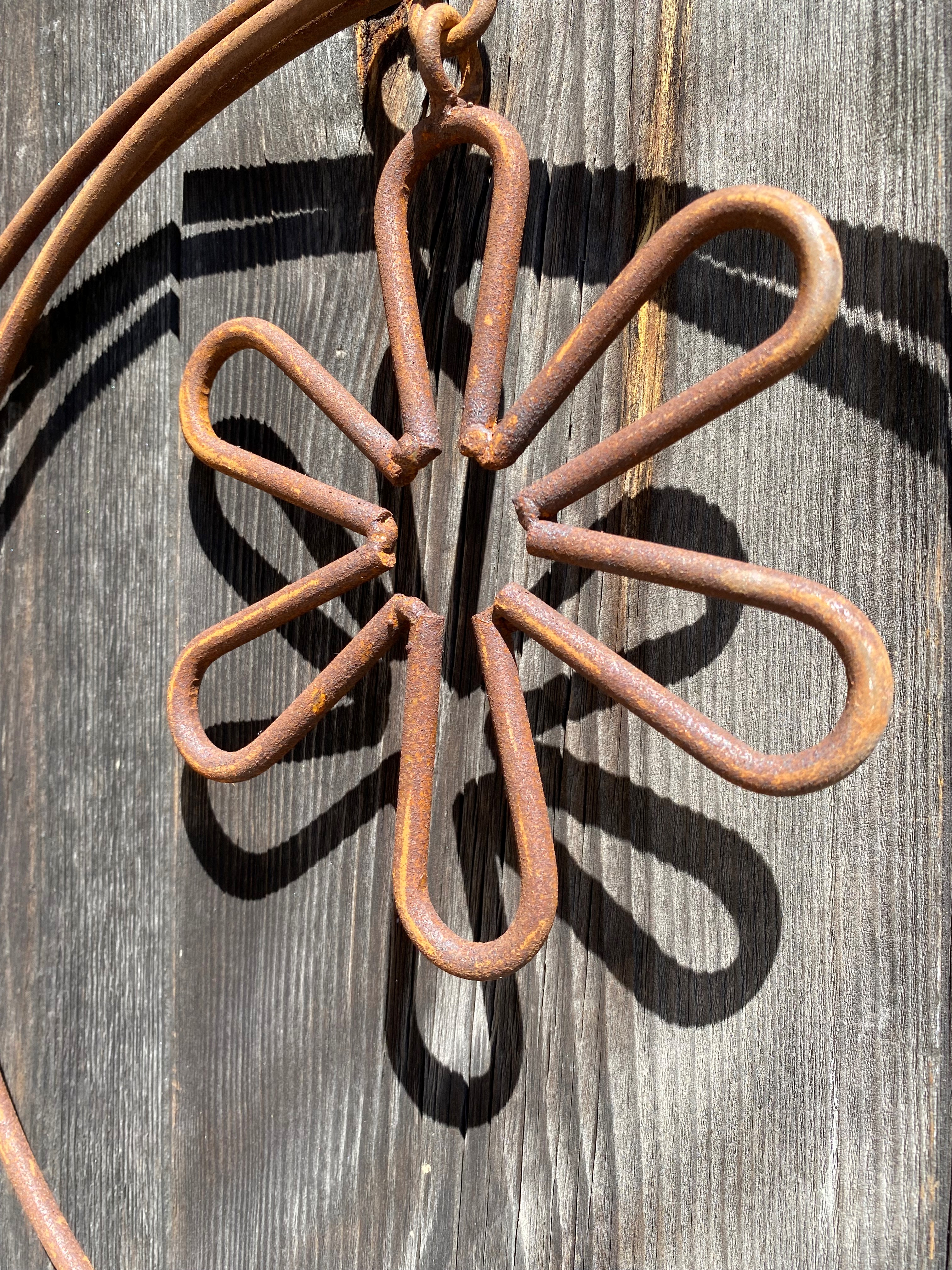 Edelrost Hänger Ringe mit Blume - Durchmesser 40 cm