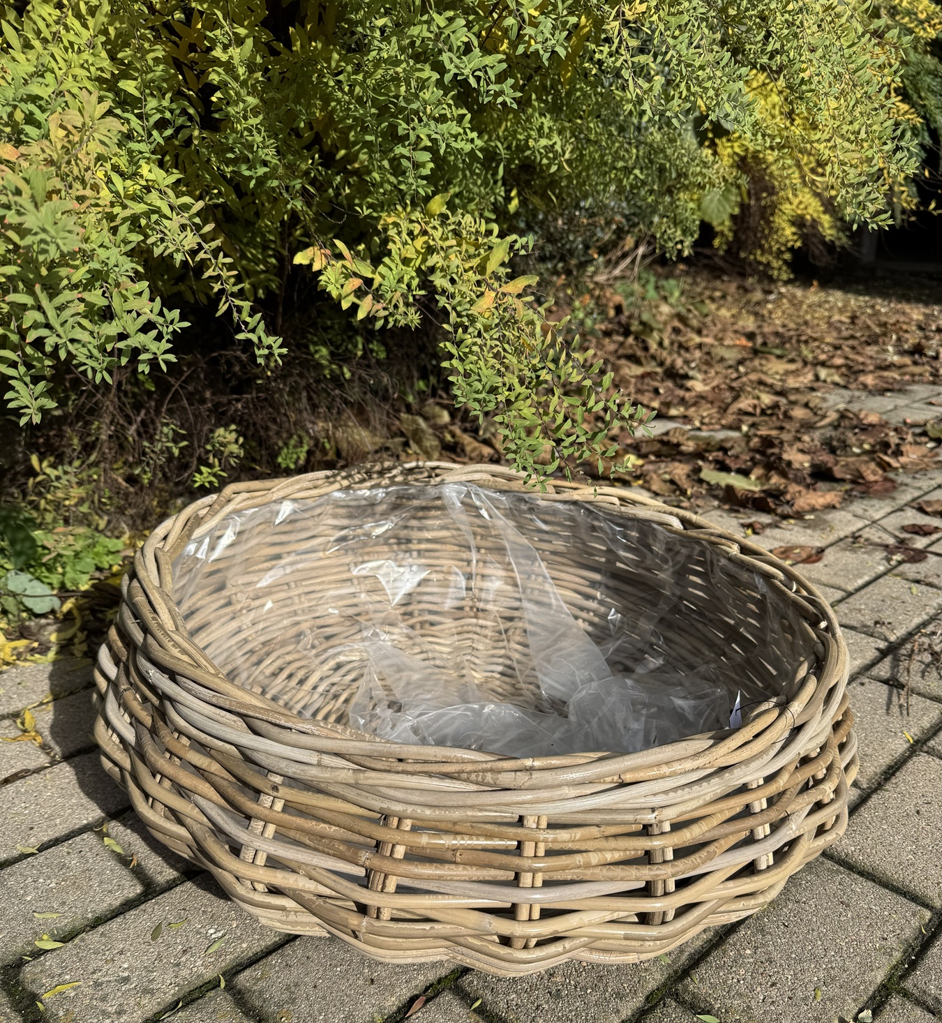 Pflanz Schale Rattan klein rund Outdoor mit Folie - Durchmesser 50 cm