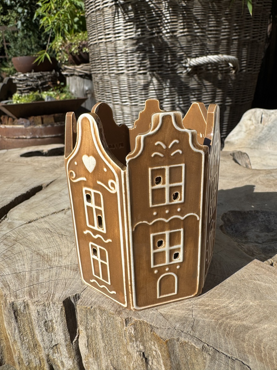Keramik Kerzenhalter Lebkuchenhäuschen eckig - Höhe ca. 10 cm