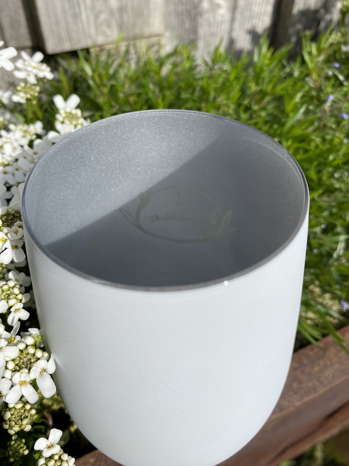 Gravur Windlicht Wunschlicht weiß/silber - Höhe 12 cm
