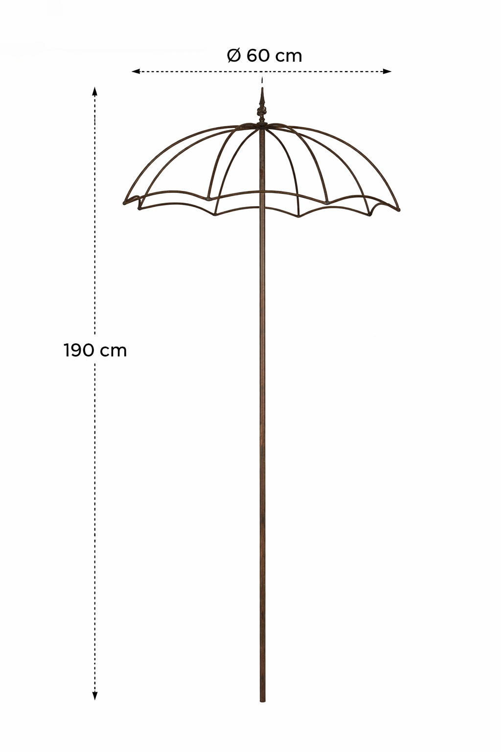 Edelrost Rankhilfe Regenschirm mit Lilienspitze (Eisen massiv) - Höhe 190 cm
