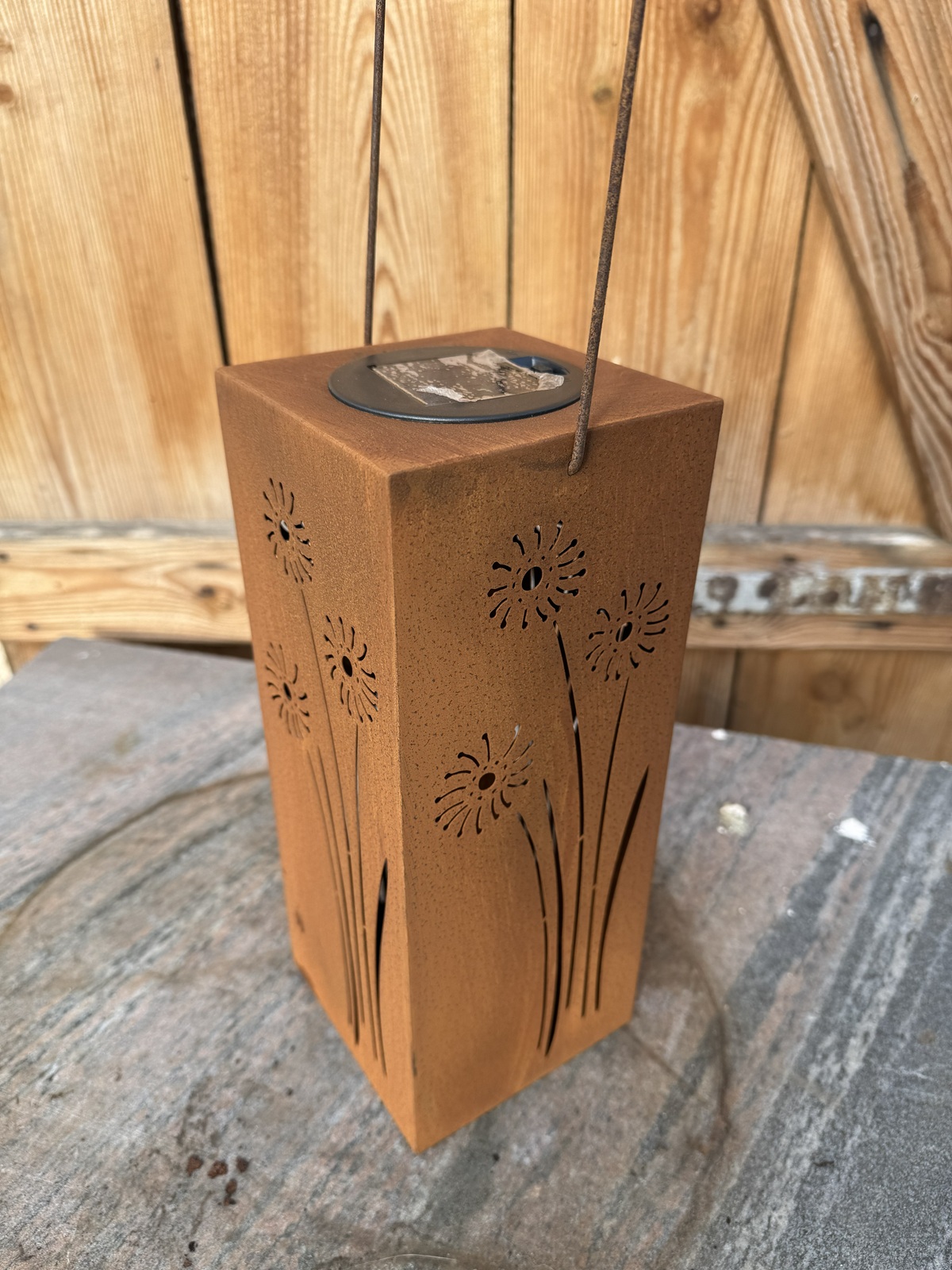 Naturrost Solar Lampe eckig mit Pusteblume - Höhe 45 cm