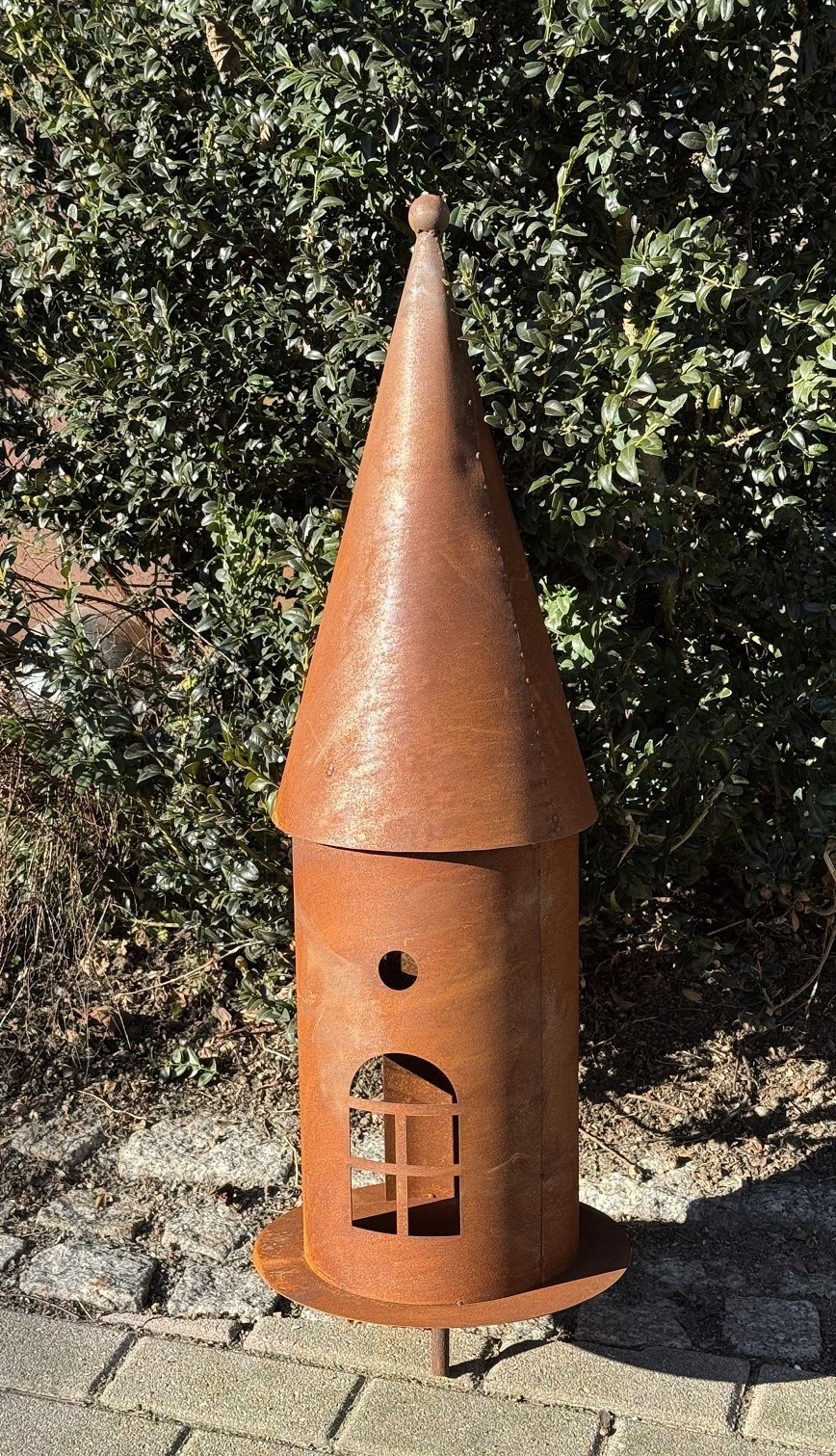 Edelrost Turm groß mit Hülse und Stab - Höhe 85 cm