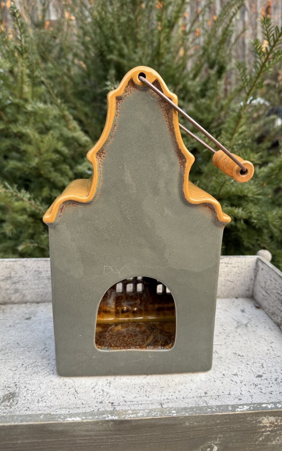 Keramik Windlicht Barockhäuschen mit Henkel - Höhe 31 cm ohne Henkel