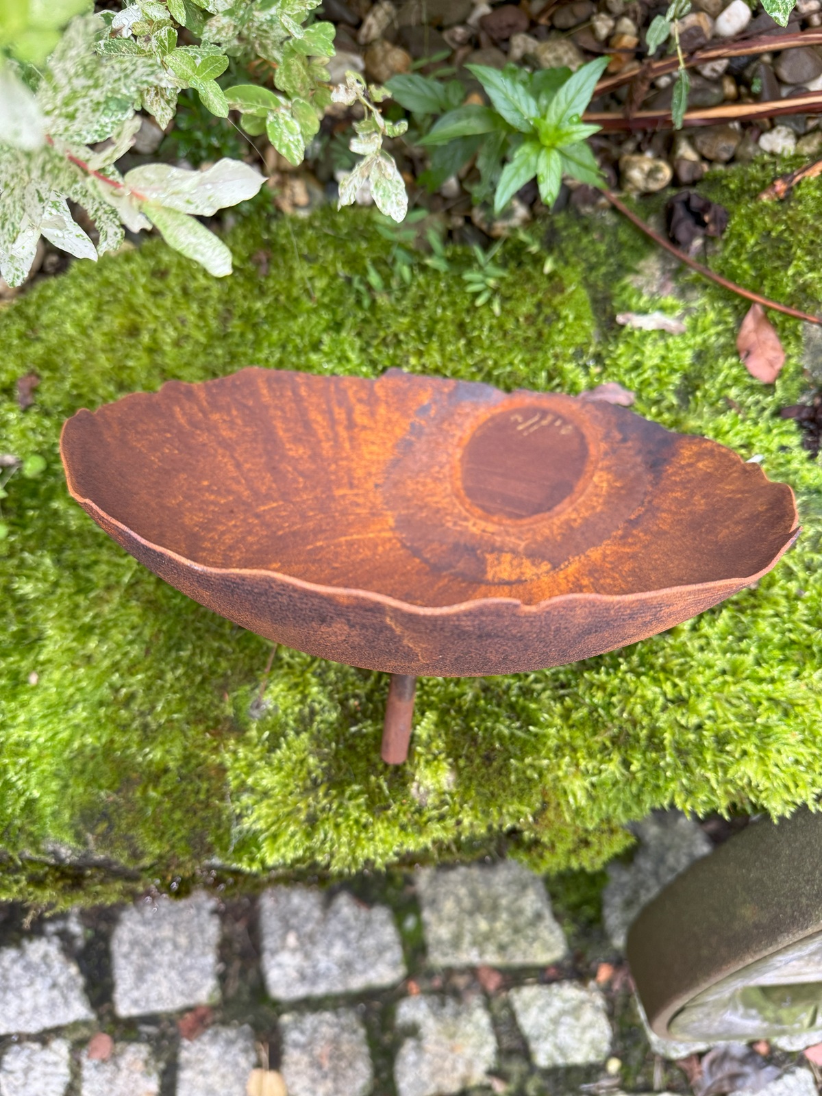 Edelrost Schale mit Rissoptik Rand groß und Hülse - Durchmesser 27 cm