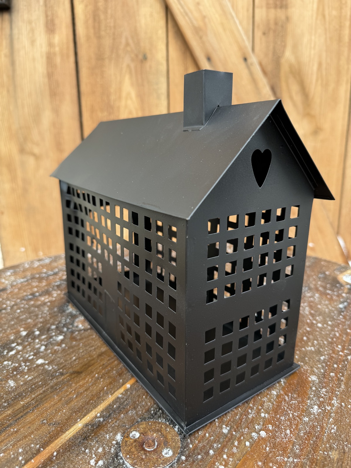 Metall Windlicht Haus schwarz längliche Form mit Gitterfenstern - Länge 28,5 cm