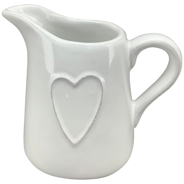 Steingut Milchkännchen weiß mit Herz - Höhe 10,7 cm