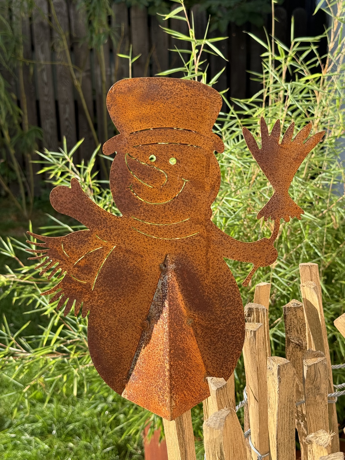 Edelrost Zaunfigur Schneemann Theodor - Höhe 30 cm