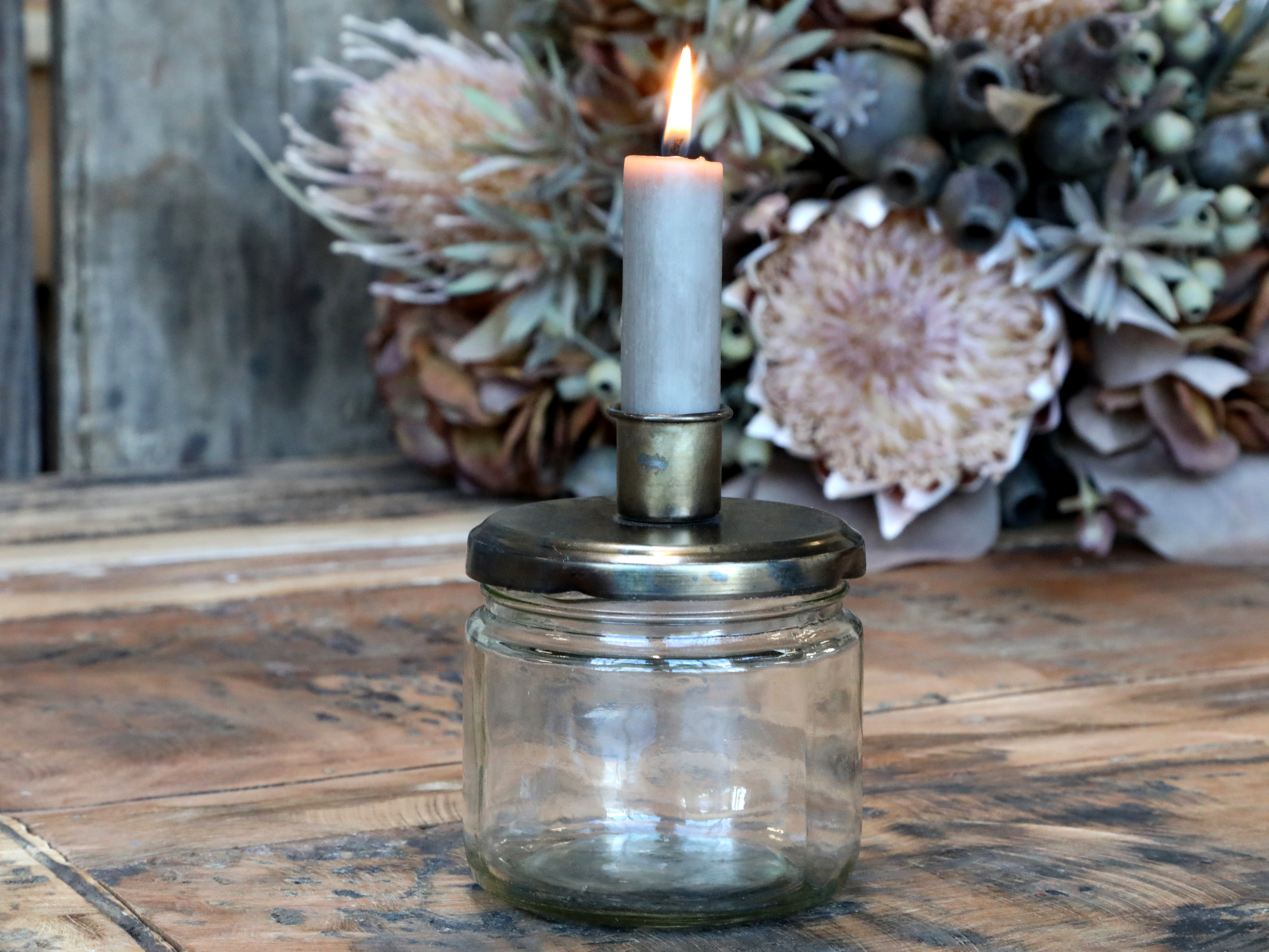 Glas mit Deckel und Kerzenhalter messing für Stabkerzen - Höhe 10 cm | 71046613