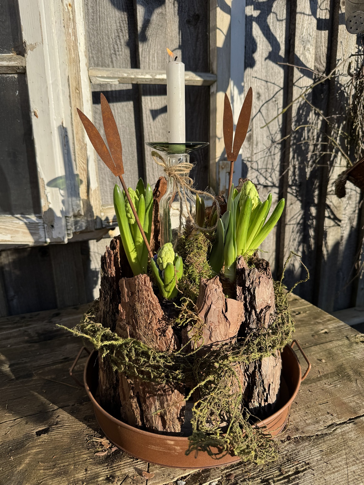 Edelrost Topfstecker Mini Hasenohren - Höhe 9 cm + Stab