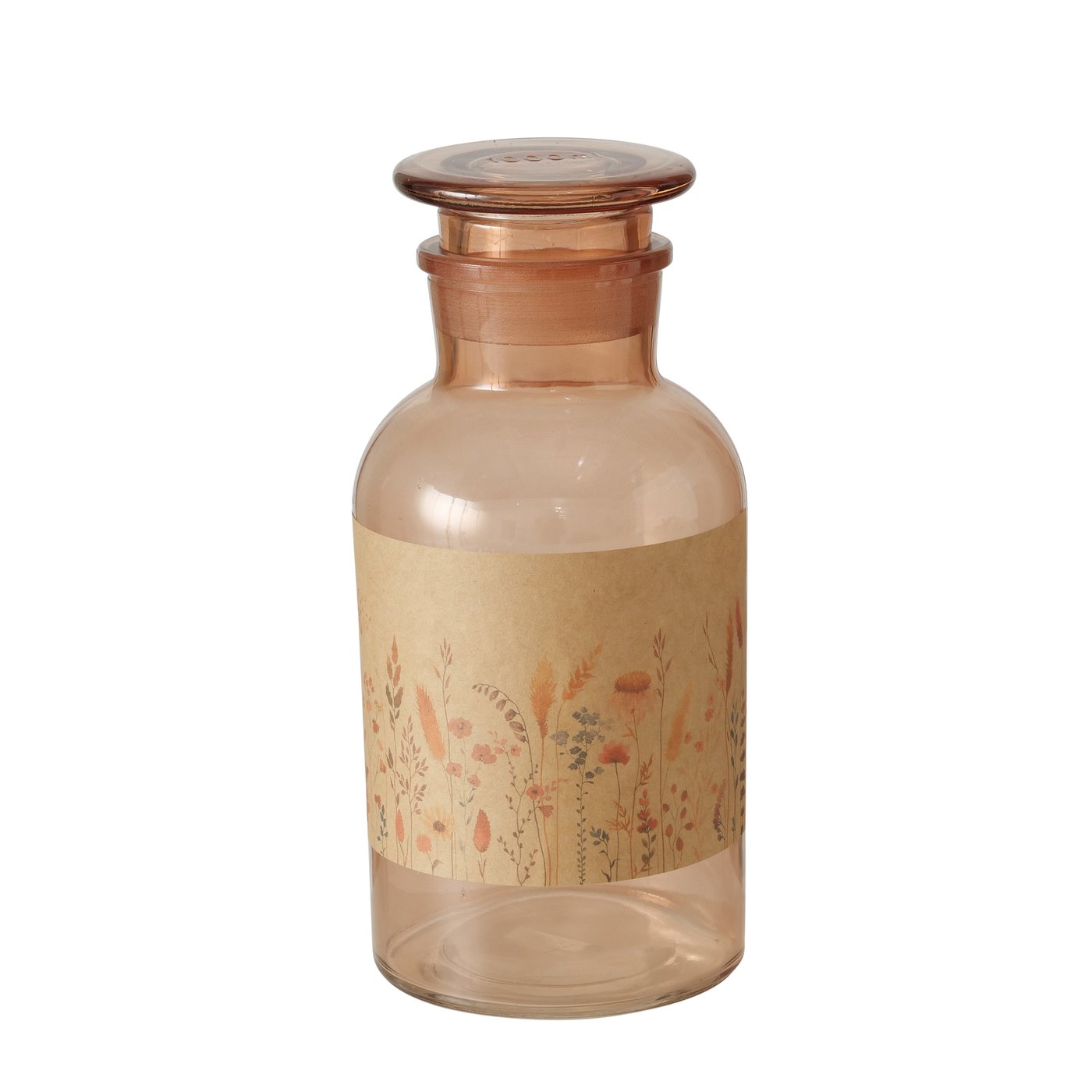 Glas Apothekerflasche hellorange mit Blütenmotiv - Höhe 22 cm