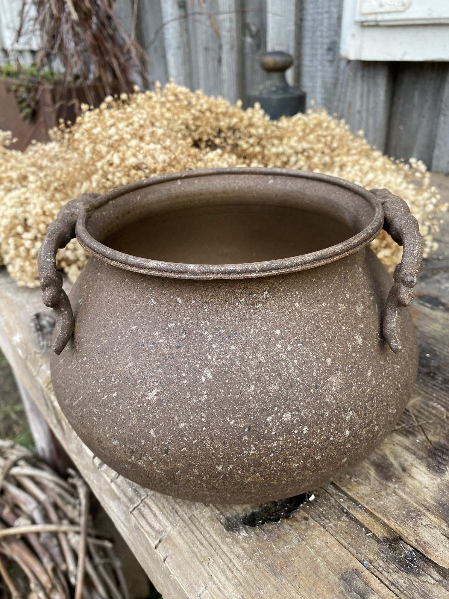 Rost Topf bauchig mit seitlichen Griffen - Höhe 11 cm