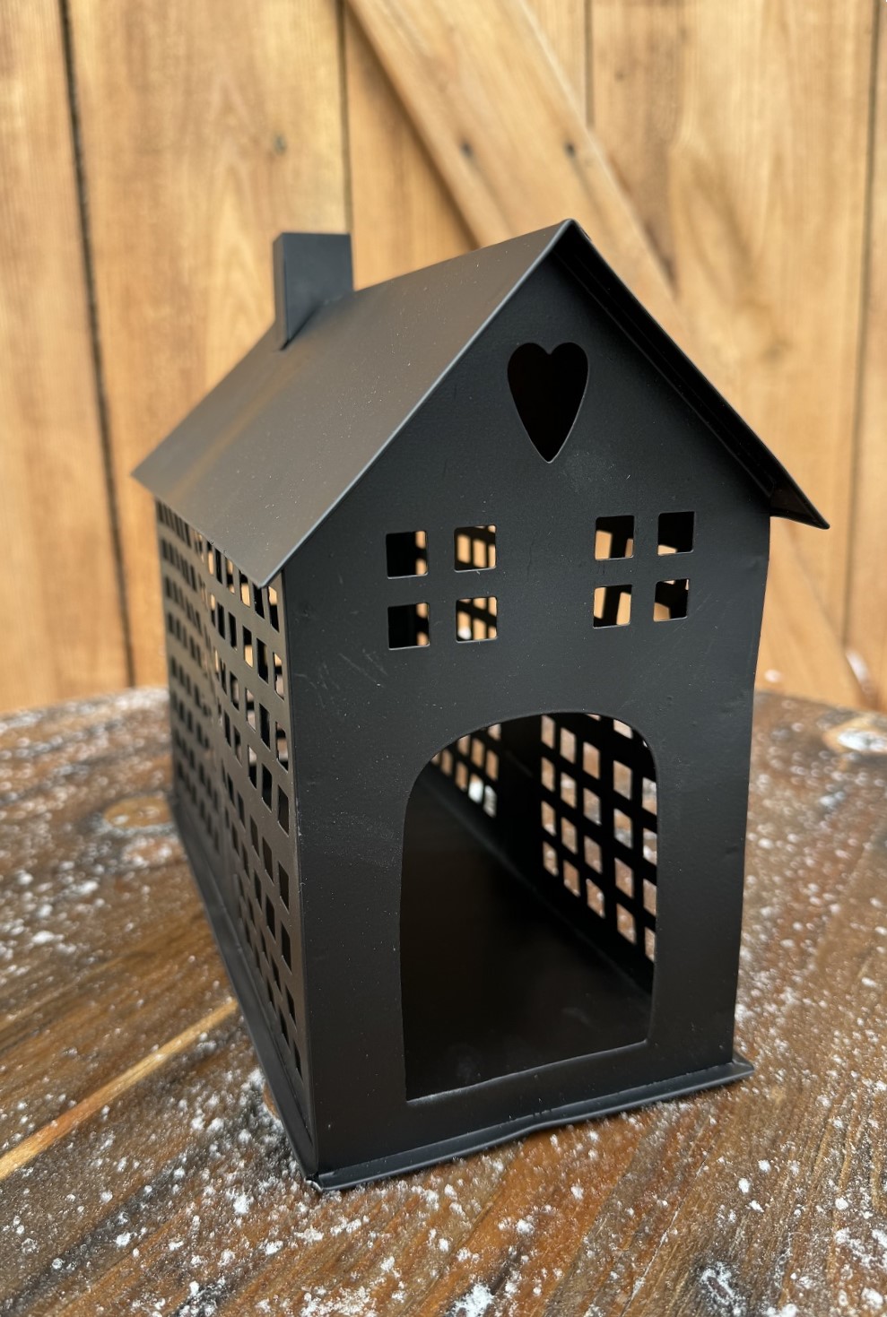 Metall Windlicht Haus schwarz längliche Form mit Gitterfenstern - Länge 28,5 cm