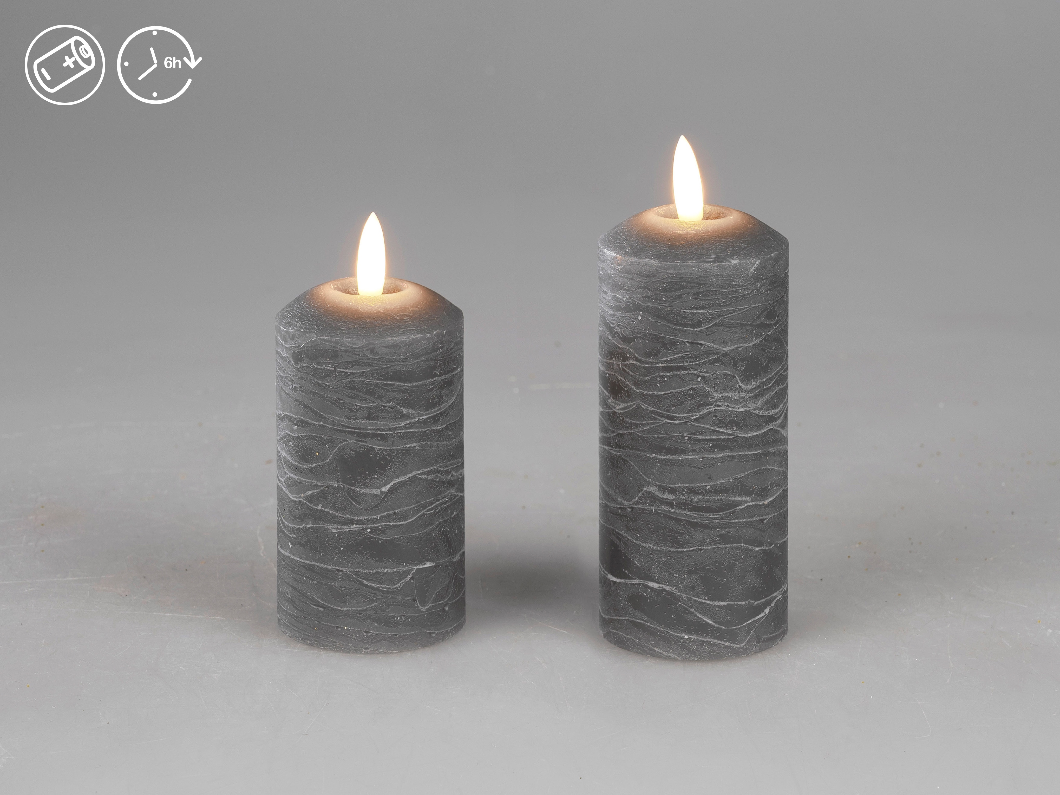LED Kerze Rustik grau mit Timer - 5 x 10 cm