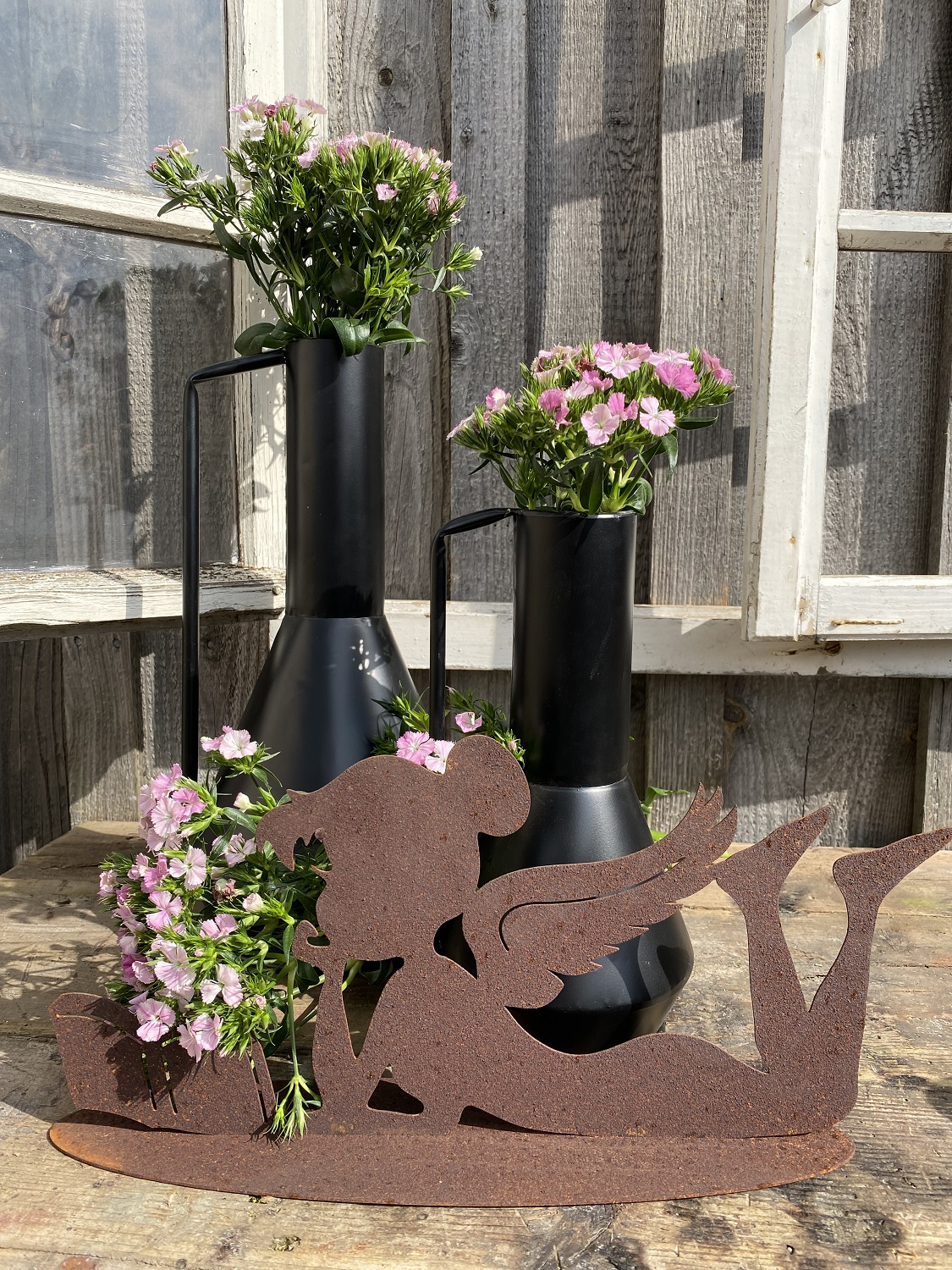 Metall Vase klein schwarz bauchige Form - Höhe 28 cm | 08901