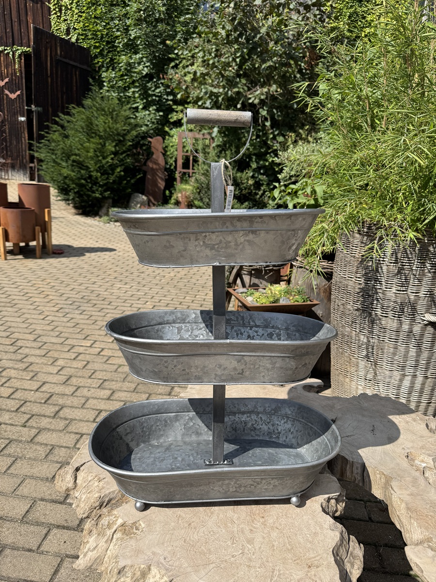 Zink Etagere mit 3 ovalen Schalen - Höhe 75 cm