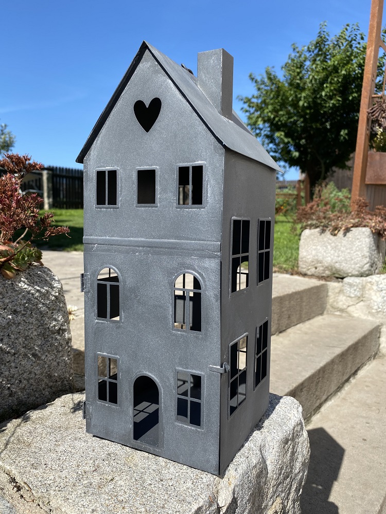 Windlicht Haus grau groß für Teelichter - Höhe 22 cm | 570247