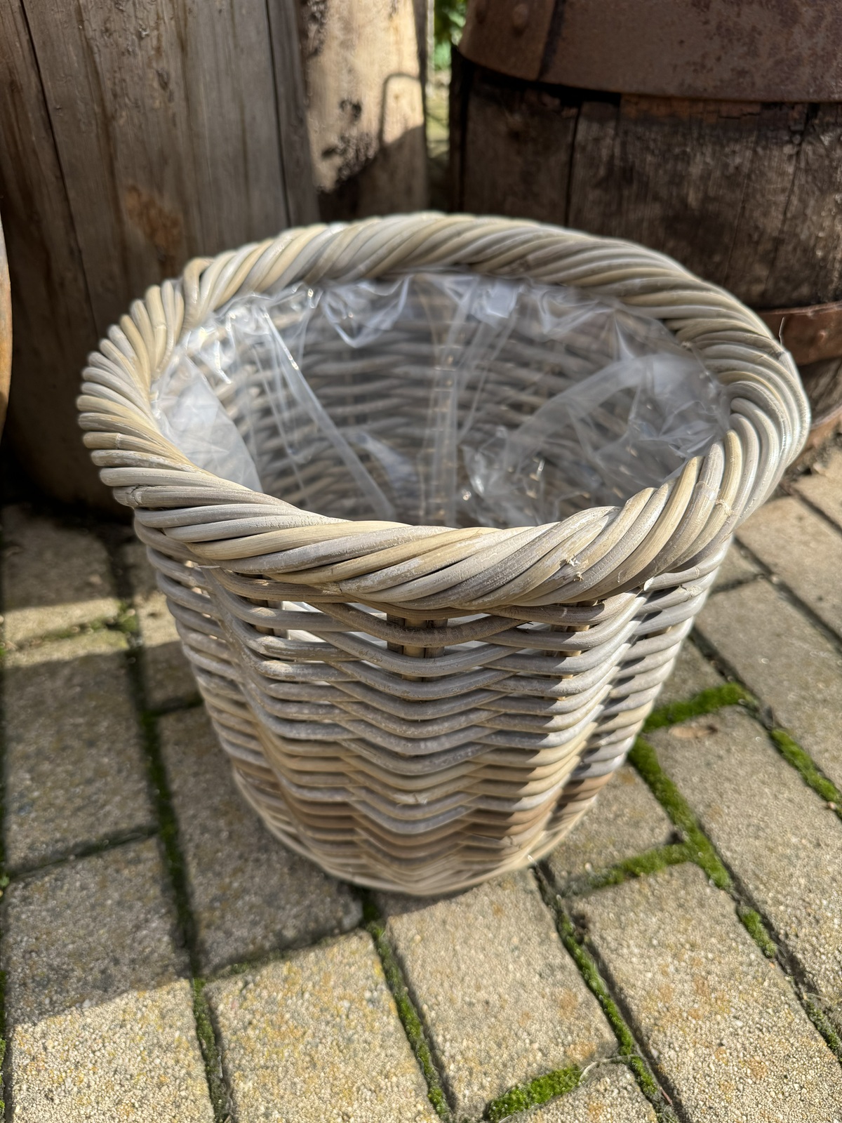 Pflanz Korb rund Rattan Outdoor mit Folie - Durchmesser 37 cm
