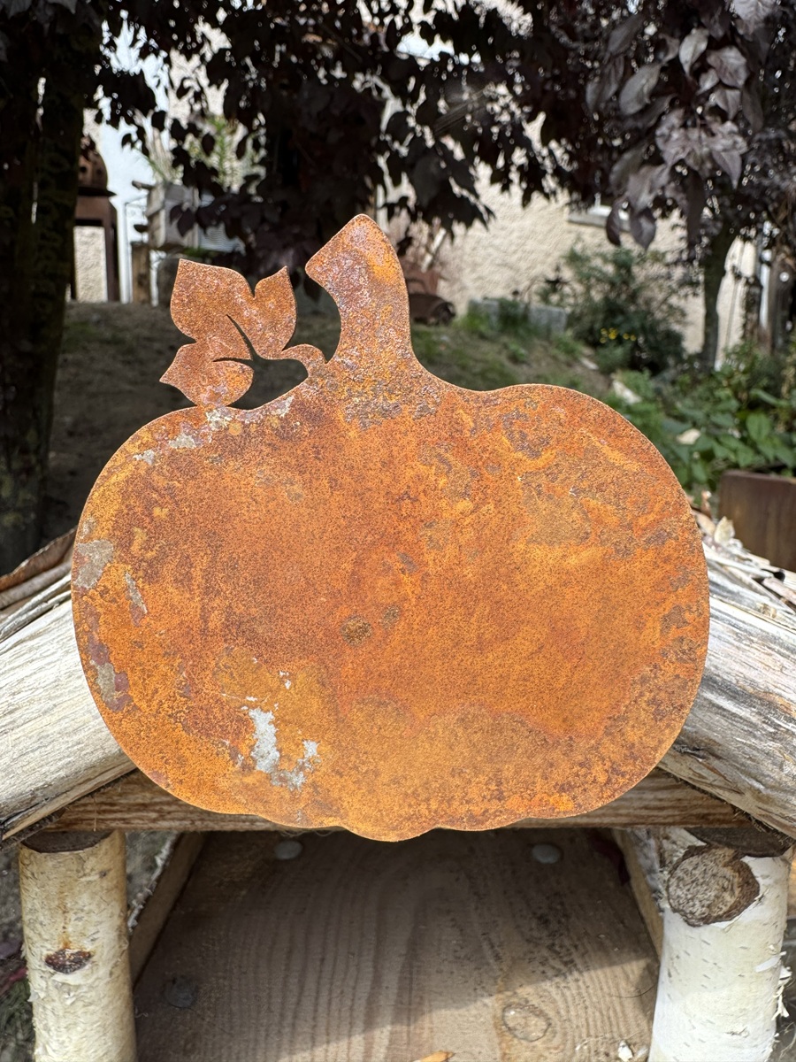 Edelrost Kürbis breit mit Schraube - Höhe 9,5 cm