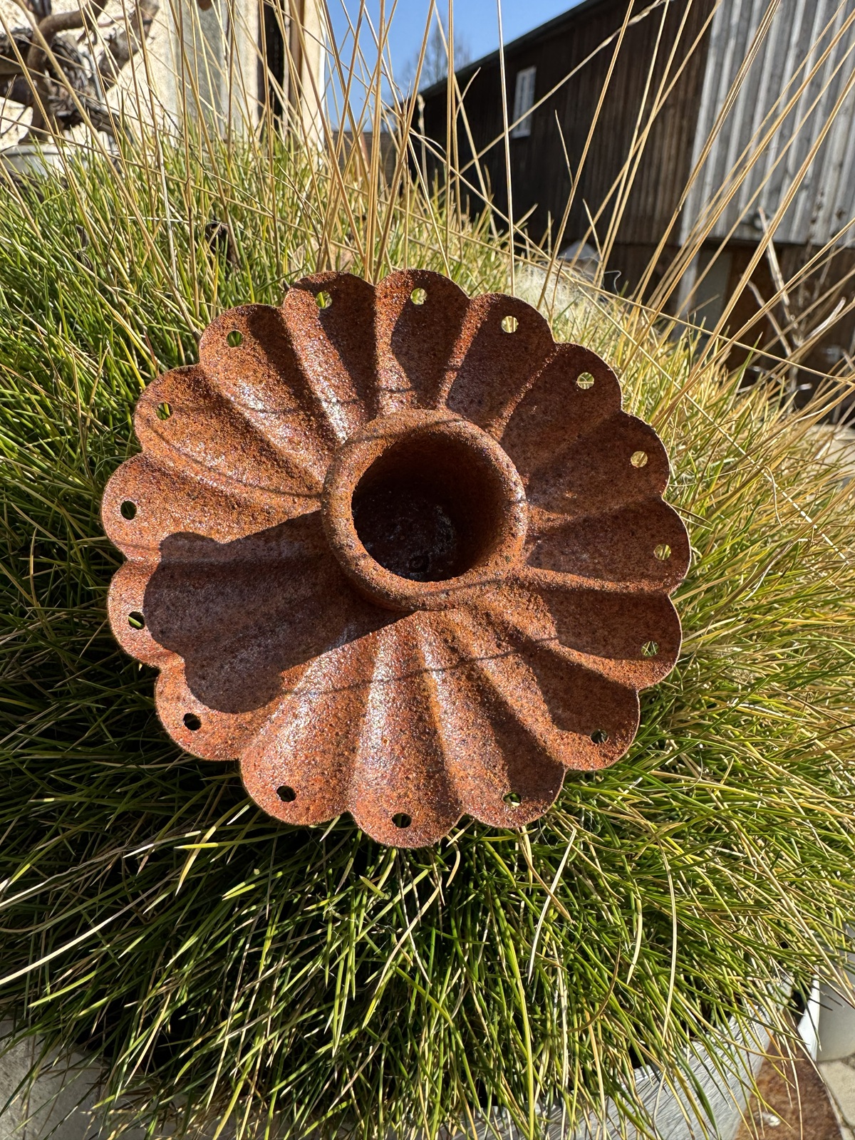 Naturrost Kerzenhalter Blüte mit Stecker - Durchmesser 9 cm