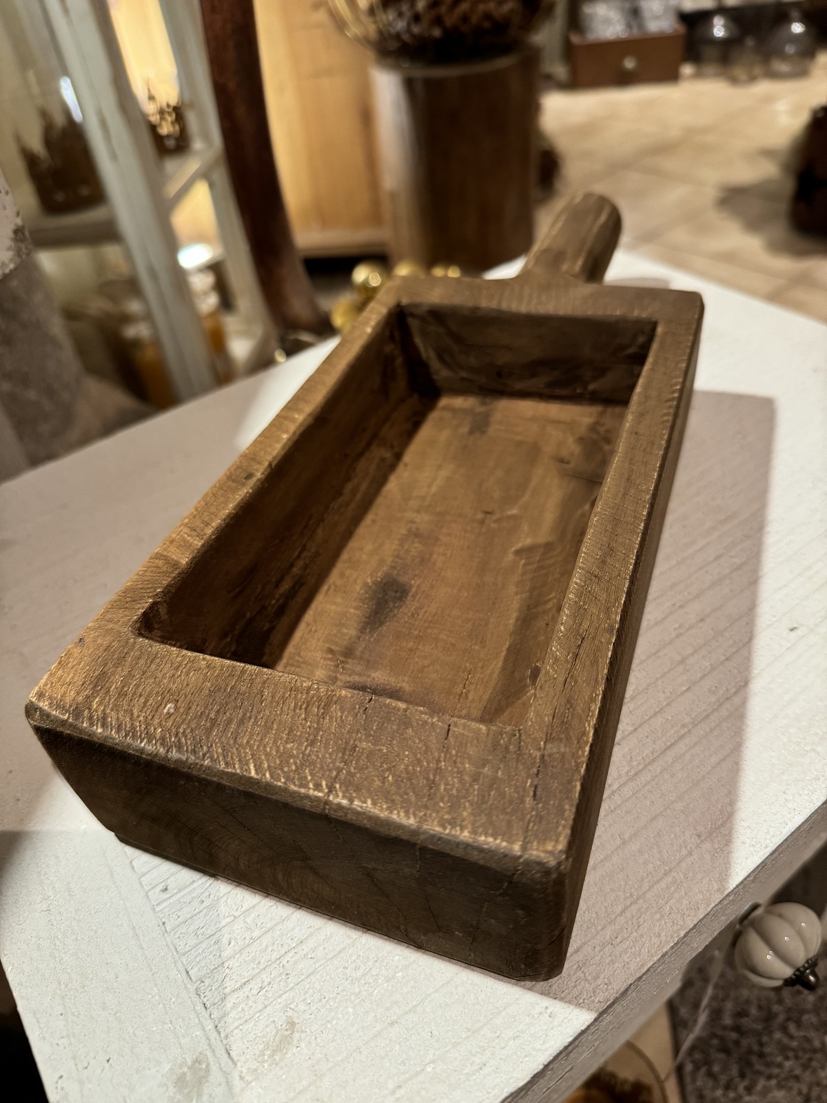 Teak Holz Schale eckige Form mit Griff  braun Antik (altes Holz) - Breite ca. 40 cm