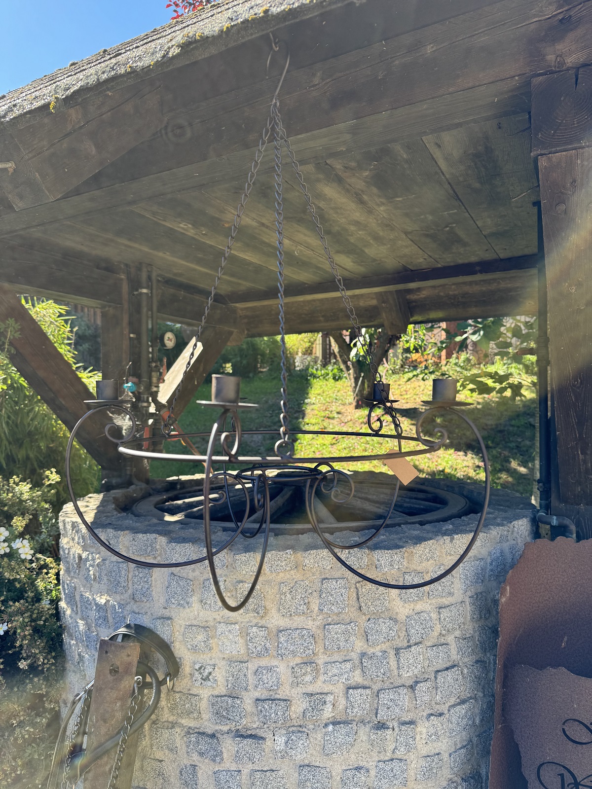 Metall Hängekerzenhalter für 5 Stabkerzen dunkelbraun an Kette - Durchmesser 46 cm