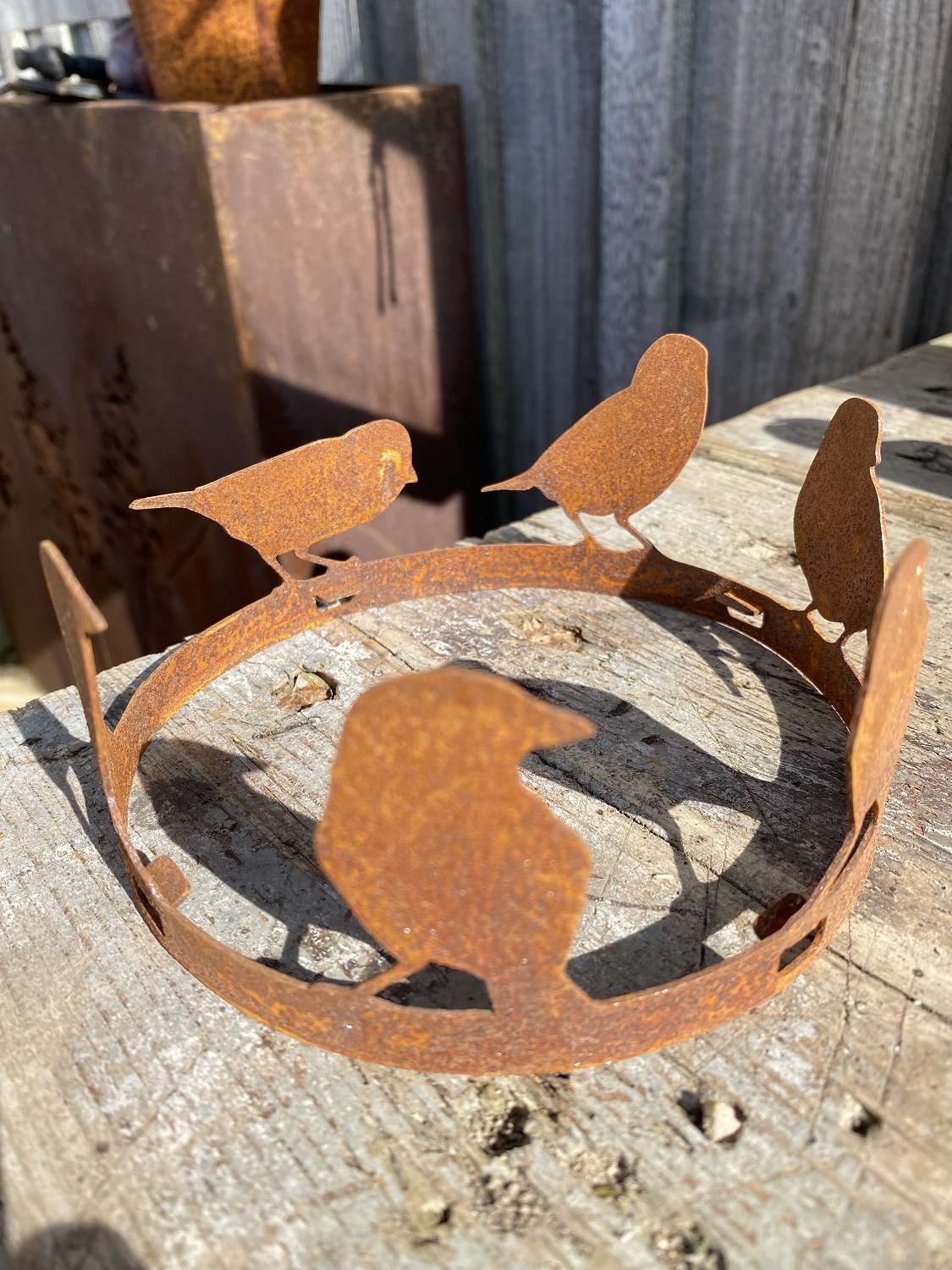 Edelrost Vogelring mit Glas - Durchmesser 14 cm