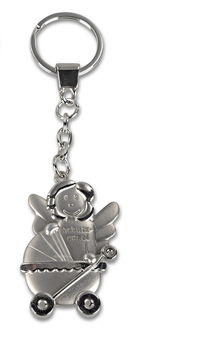 Schlüsselanhänger Schutzengel Baby Silber matt - Höhe ohne Kette 6 cm