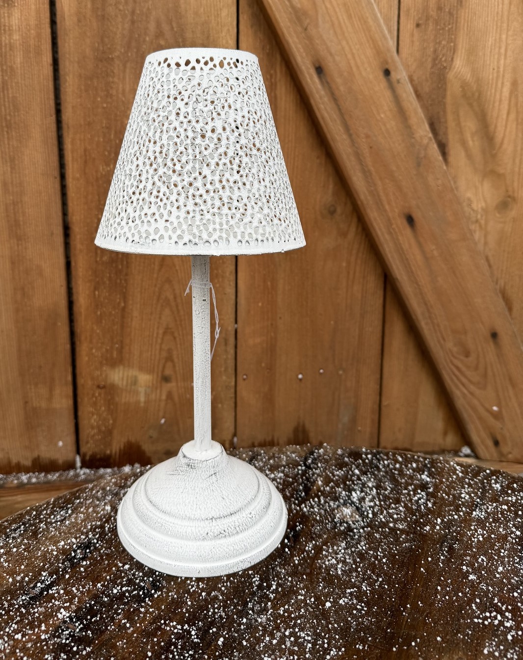Metall Windlicht Lampe weiß groß mit Fuß - Höhe 35 cm