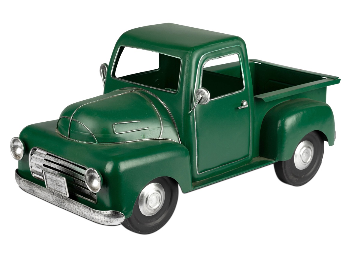 Metall Retro Fahrzeug Truck Dunkelgrün mit offener Ladefläche - Länge ca. 45 cm