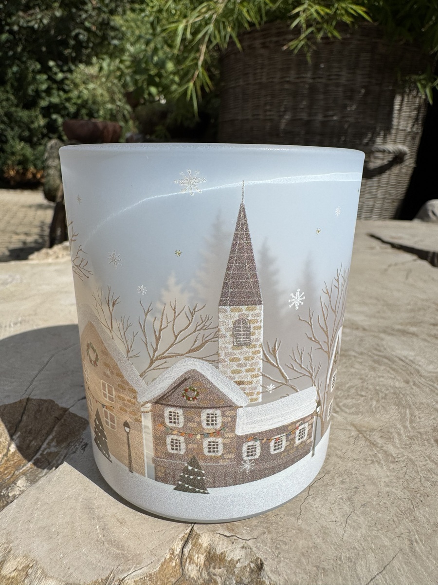 Glas Windlicht Winterlandschaft groß Naturtöne  - Durchmesser 12 cm